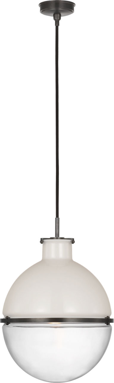 Maxey 14" Globe Pendant in Bronze with White Glass and Clear Glass