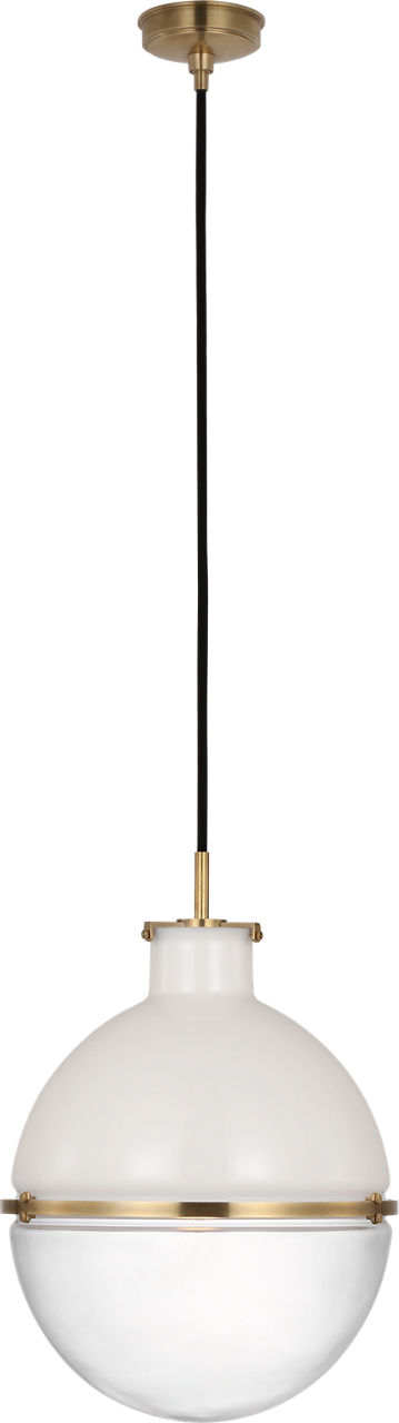 Maxey 14" Globe Pendant in Hand-Rubbed Antique Brass with White Glass and Clear Glass