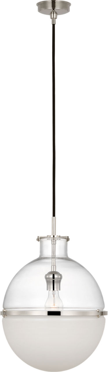 Maxey 14" Globe Pendant in Polished Nickel with Clear Glass and White Glass