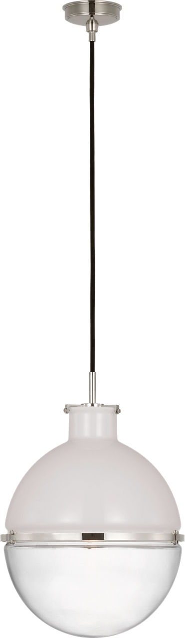 Maxey 14" Globe Pendant in Polished Nickel with White Glass and Clear Glass