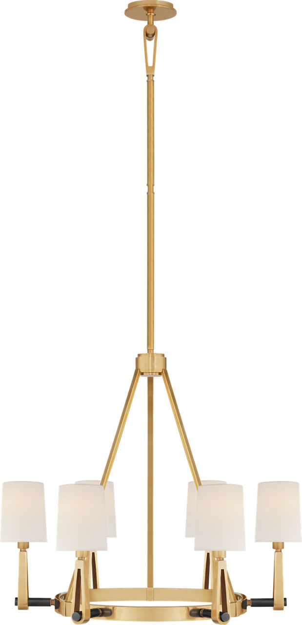 Alpha Medium Chandelier in Hand-Rubbed Antique Brass and Bronze with Linen Shades