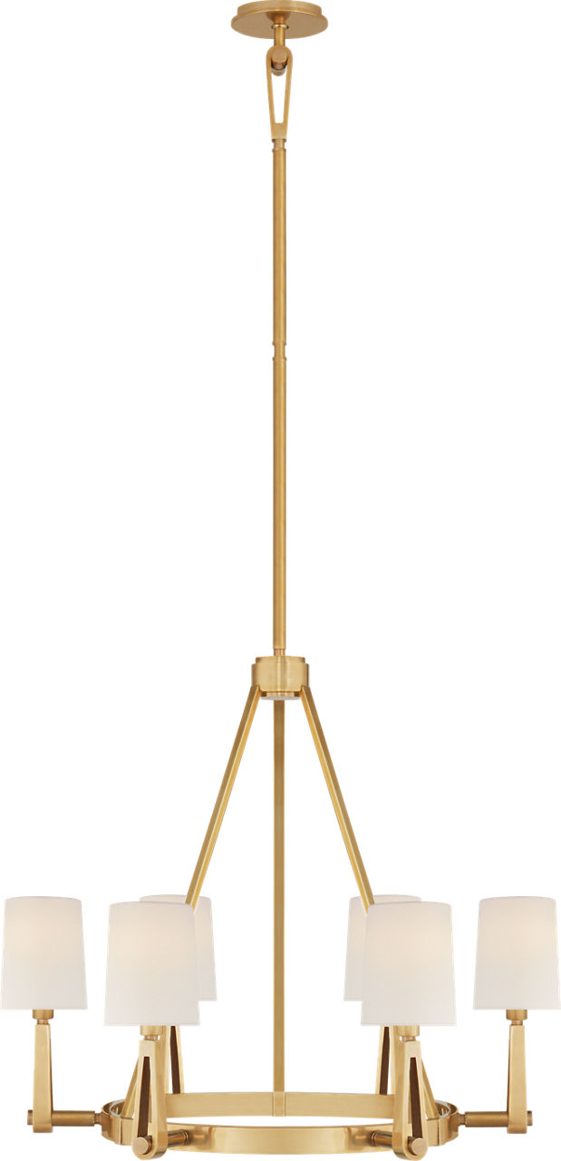 Alpha Medium Chandelier in Hand-Rubbed Antique Brass with Linen Shades
