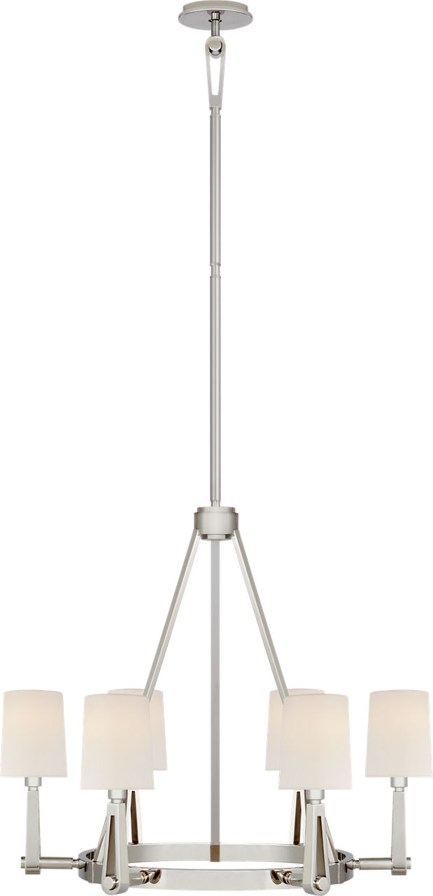 Alpha Medium Chandelier in Polished Nickel with Linen Shades