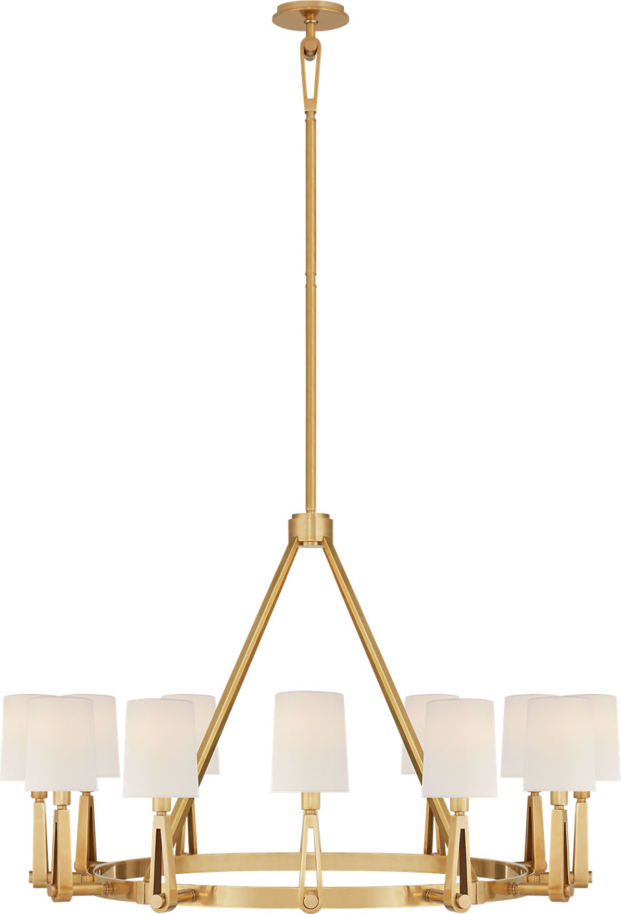 Alpha Grande Chandelier in Hand-Rubbed Antique Brass with Linen Shades