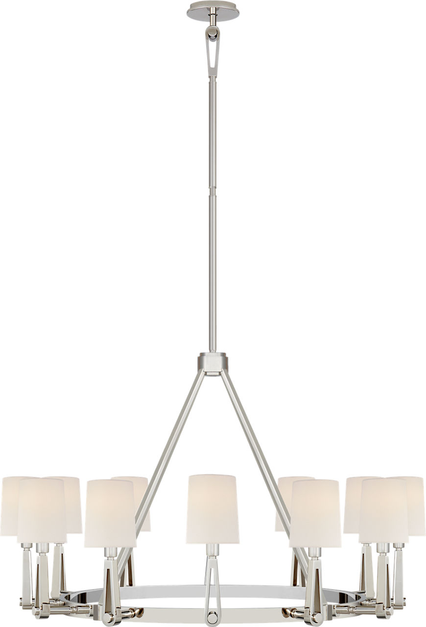 Alpha Grande Chandelier in Polished Nickel with Linen Shades