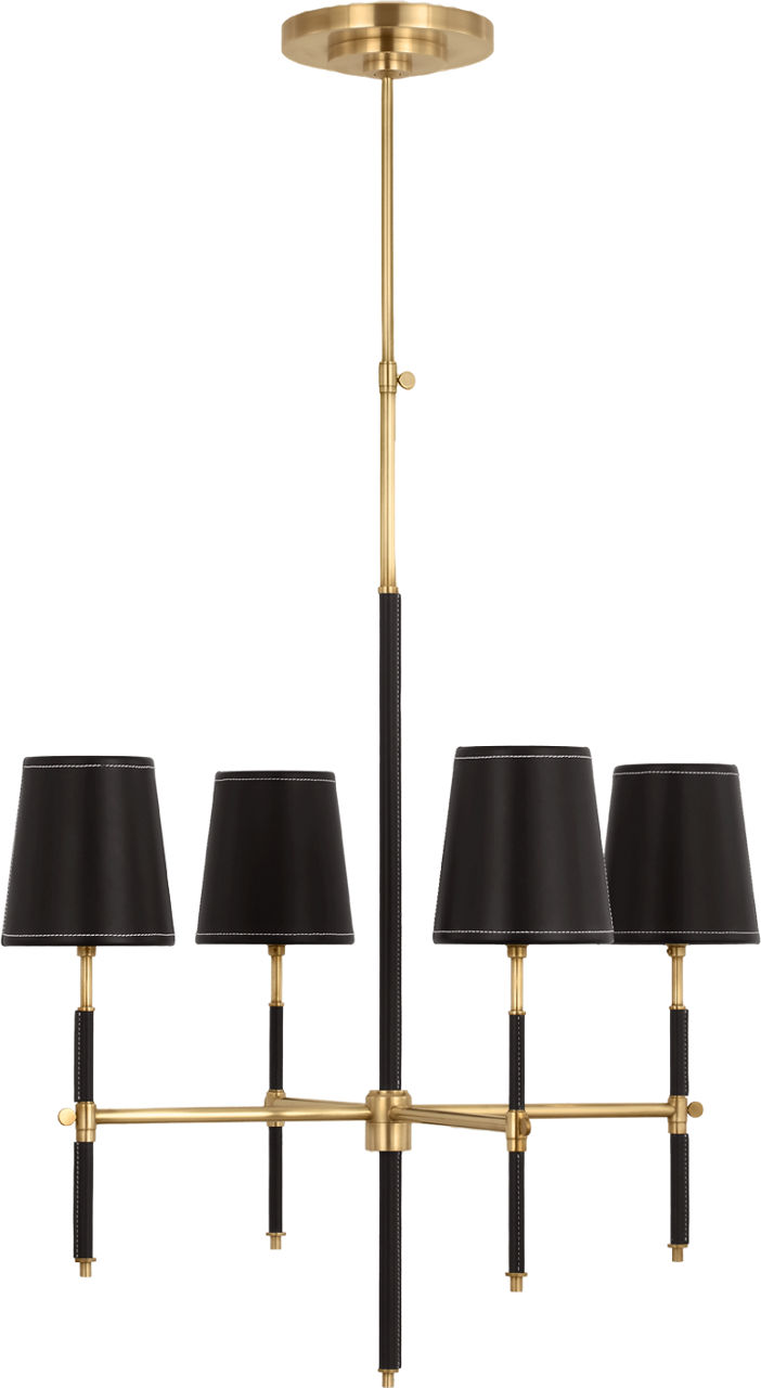 Bryant Small Wrapped Chandelier in Hand-Rubbed Antique Brass and Chocolate Leather with Chocolate Leather Shade