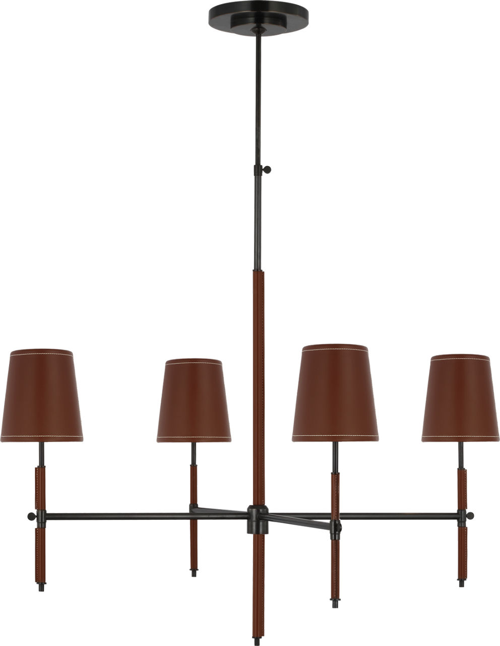 Bryant Large Wrapped Chandelier in Bronze and Saddle Leather with Saddle Leather Shade