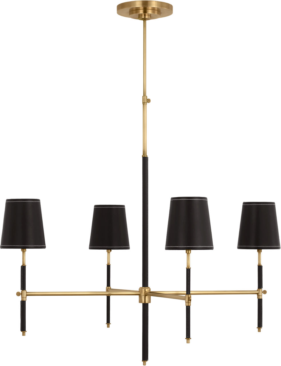 Bryant Large Wrapped Chandelier in Hand-Rubbed Antique Brass and Chocolate Leather with Chocolate Leather Shade