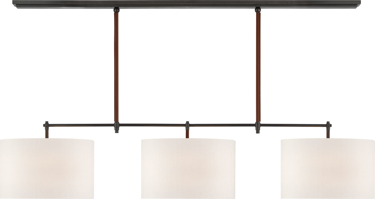 Bryant Large Wrapped Billiard in Bronze and Saddle Leather with Linen Shades