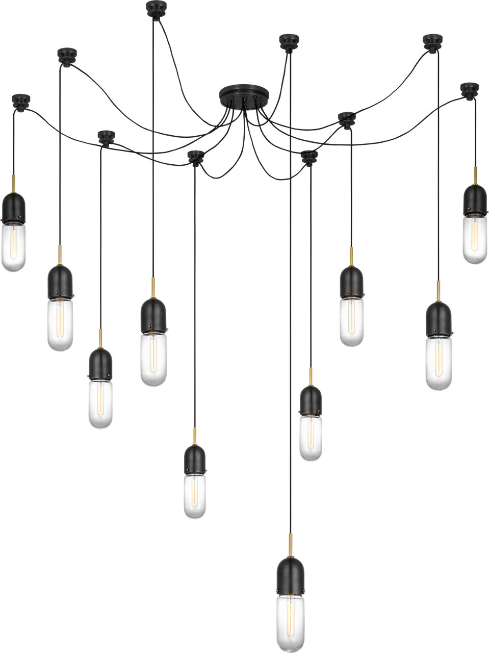 Junio 10-Light Chandelier in Bronze and Brass with Clear Glass