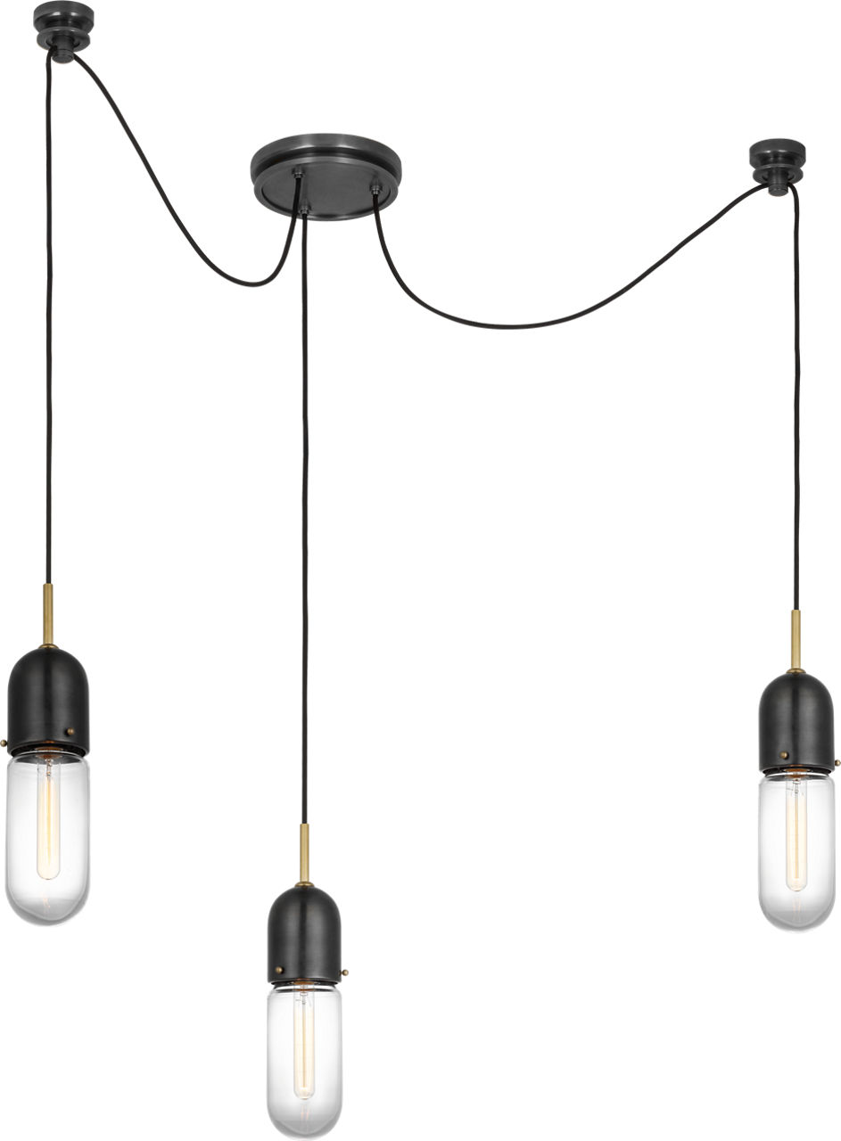 Junio 3-Light Chandelier in Bronze and Brass with Clear Glass