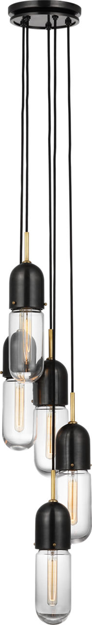 Junio 5-Light Chandelier in Bronze and Brass with Clear Glass