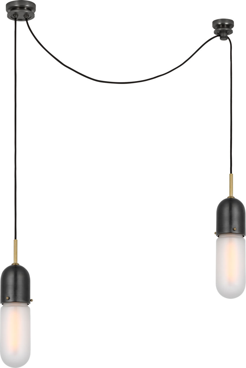 Junio 2-Light Chandelier in Bronze and Brass with Frosted Glass