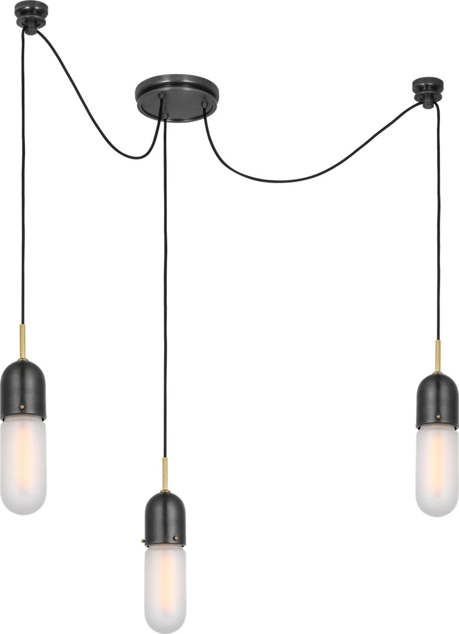 Junio 3-Light Chandelier in Bronze and Brass with Frosted Glass