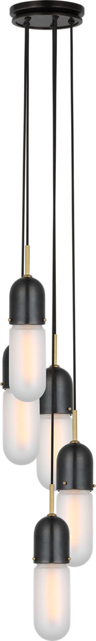 Junio 5-Light Chandelier in Bronze and Brass with Frosted Glass