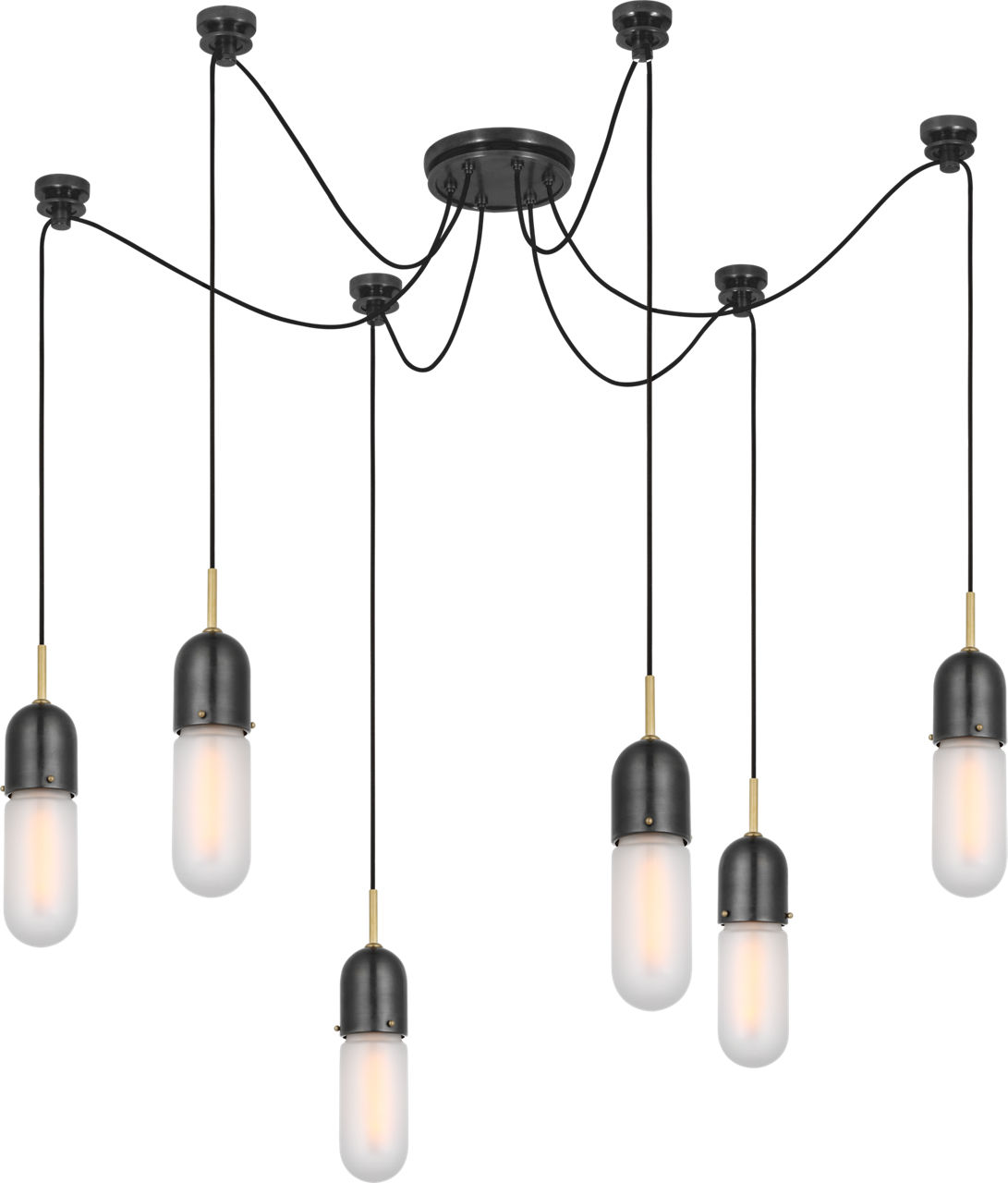 Junio 6-Light Chandelier in Bronze and Brass with Frosted Glass