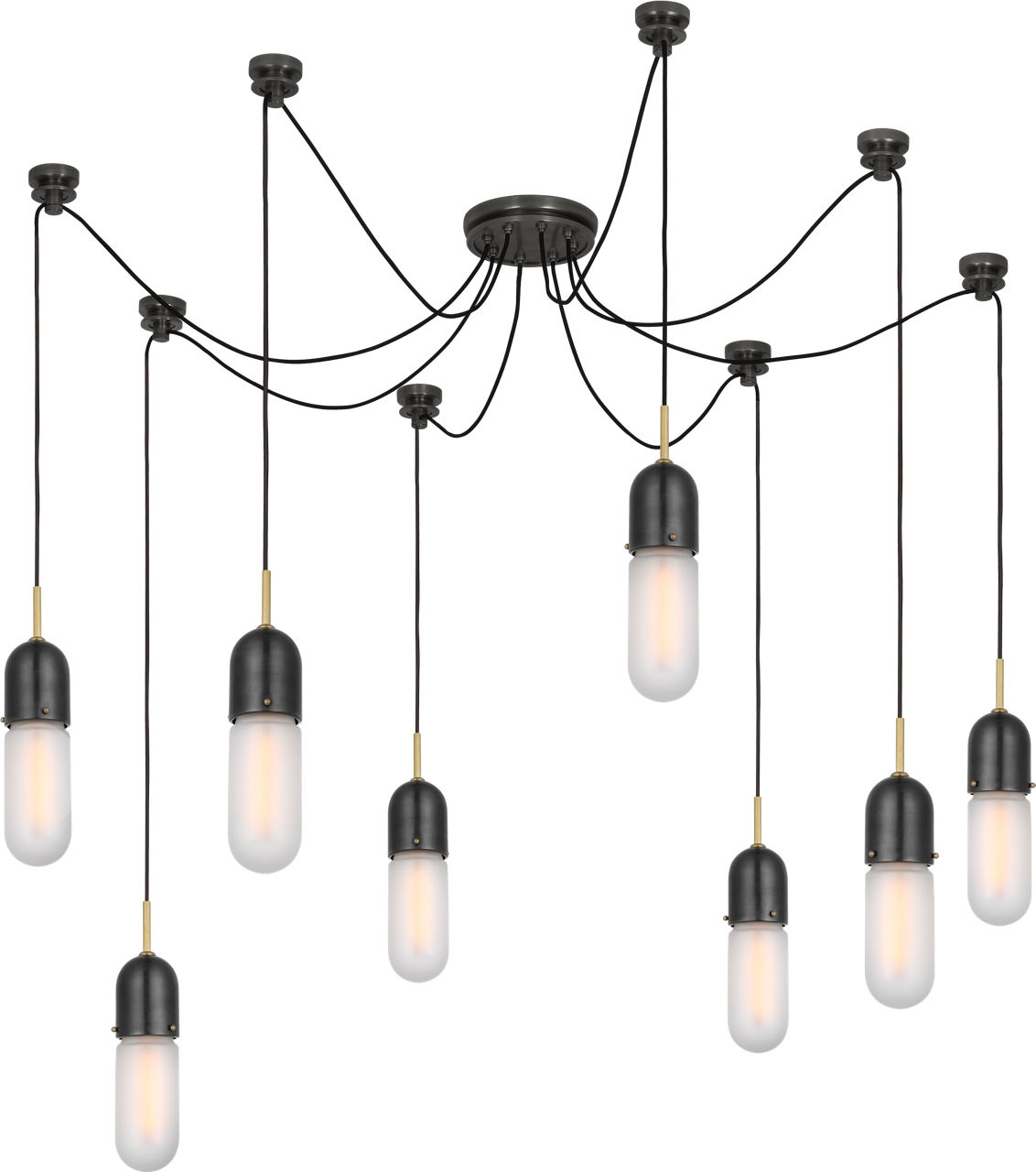 Junio 8-Light Chandelier in Bronze and Brass with Frosted Glass