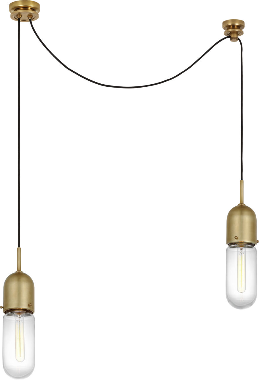 Junio 2-Light Chandelier in Hand-Rubbed Antique Brass with Clear Glass