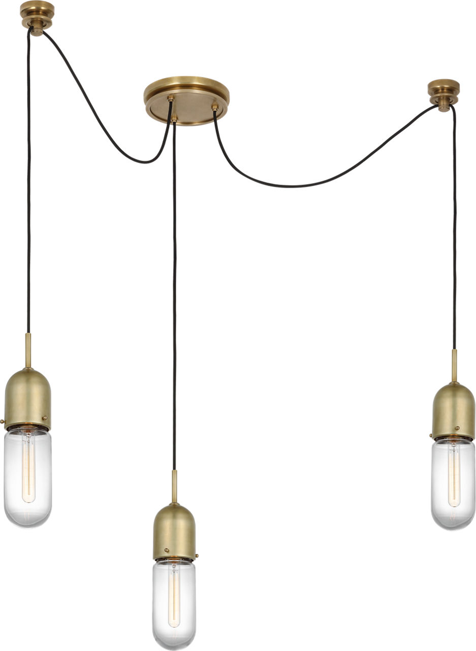 Junio 3-Light Chandelier in Hand-Rubbed Antique Brass with Clear Glass