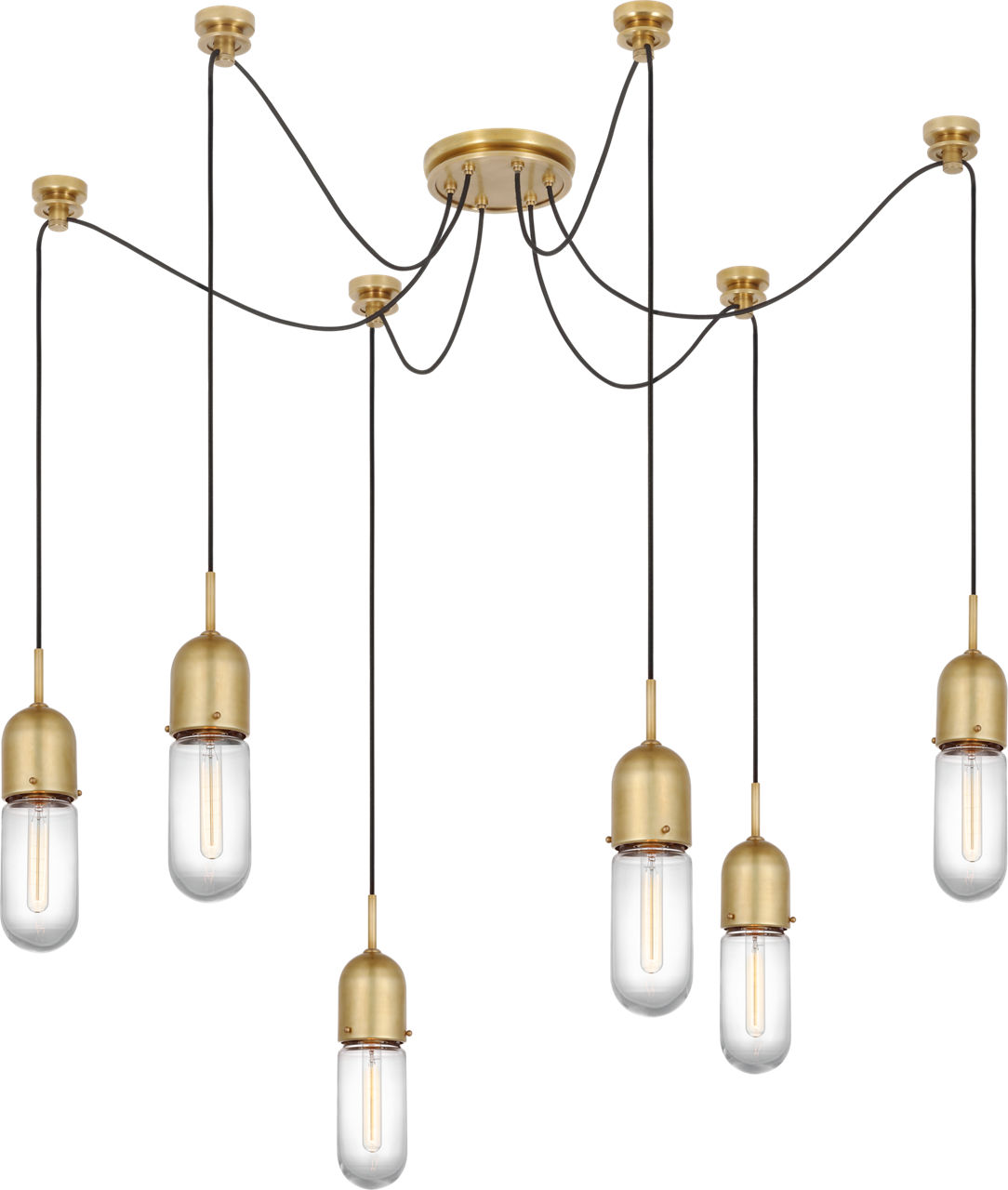 Junio 6-Light Chandelier in Hand-Rubbed Antique Brass with Clear Glass