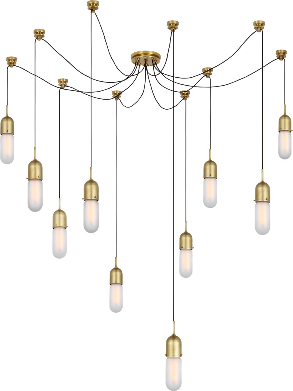 Junio 10-Light Chandelier in Hand-Rubbed Antique Brass with Frosted Glass