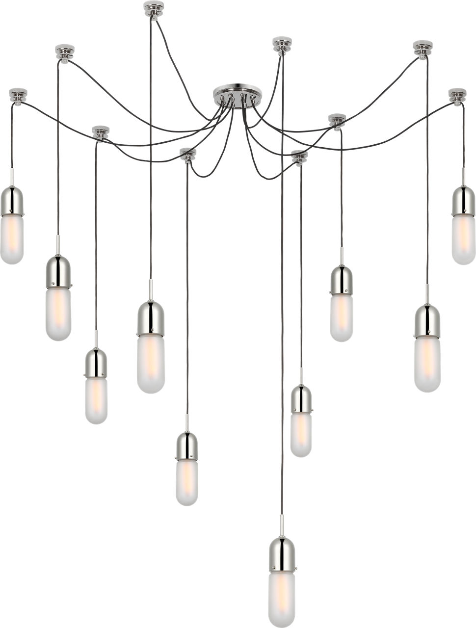 Junio 10-Light Chandelier in Polished Nickel with Frosted Glass