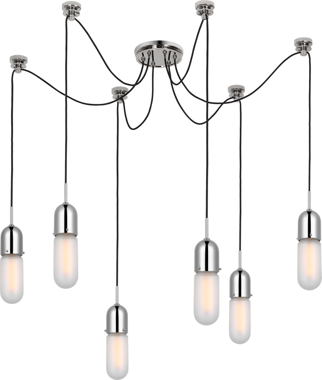 Junio 6-Light Chandelier in Polished Nickel with Frosted Glass