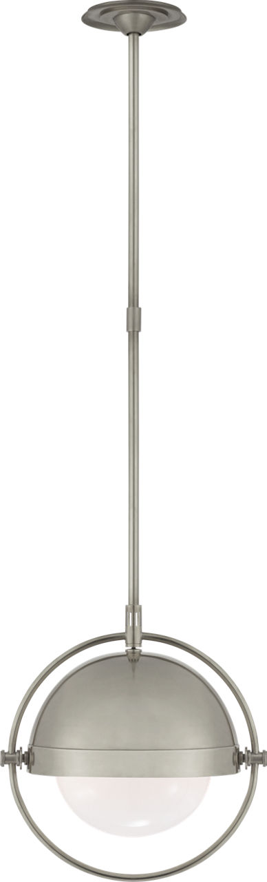 Decca Medium Orbital Pendant in Antique Nickel with White Glass