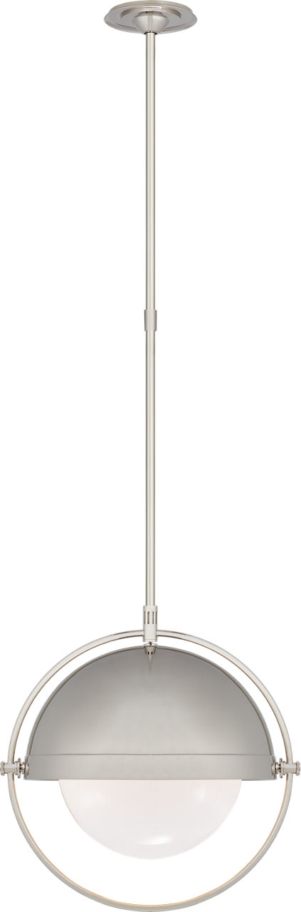 Decca Large Orbital Pendant in Polished Nickel with White Glass