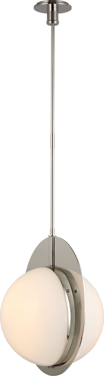 Quando Large Globe Pendant in Polished Nickel with White Glass