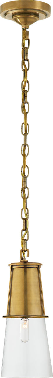 Robinson Small Pendant in Hand-Rubbed Antique Brass with Clear Glass