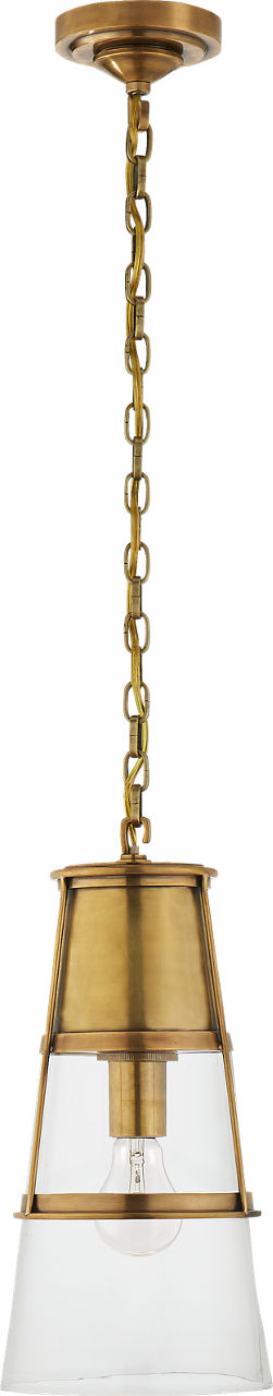 Robinson Medium Pendant in Hand-Rubbed Antique Brass with Clear Glass