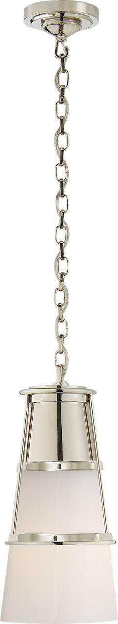 Robinson Medium Pendant in Polished Nickel with White Glass