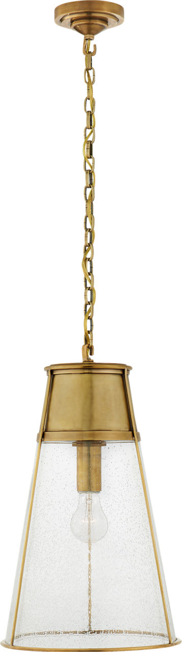 Robinson Large Pendant in Hand-Rubbed Antique Brass with Seeded Glass