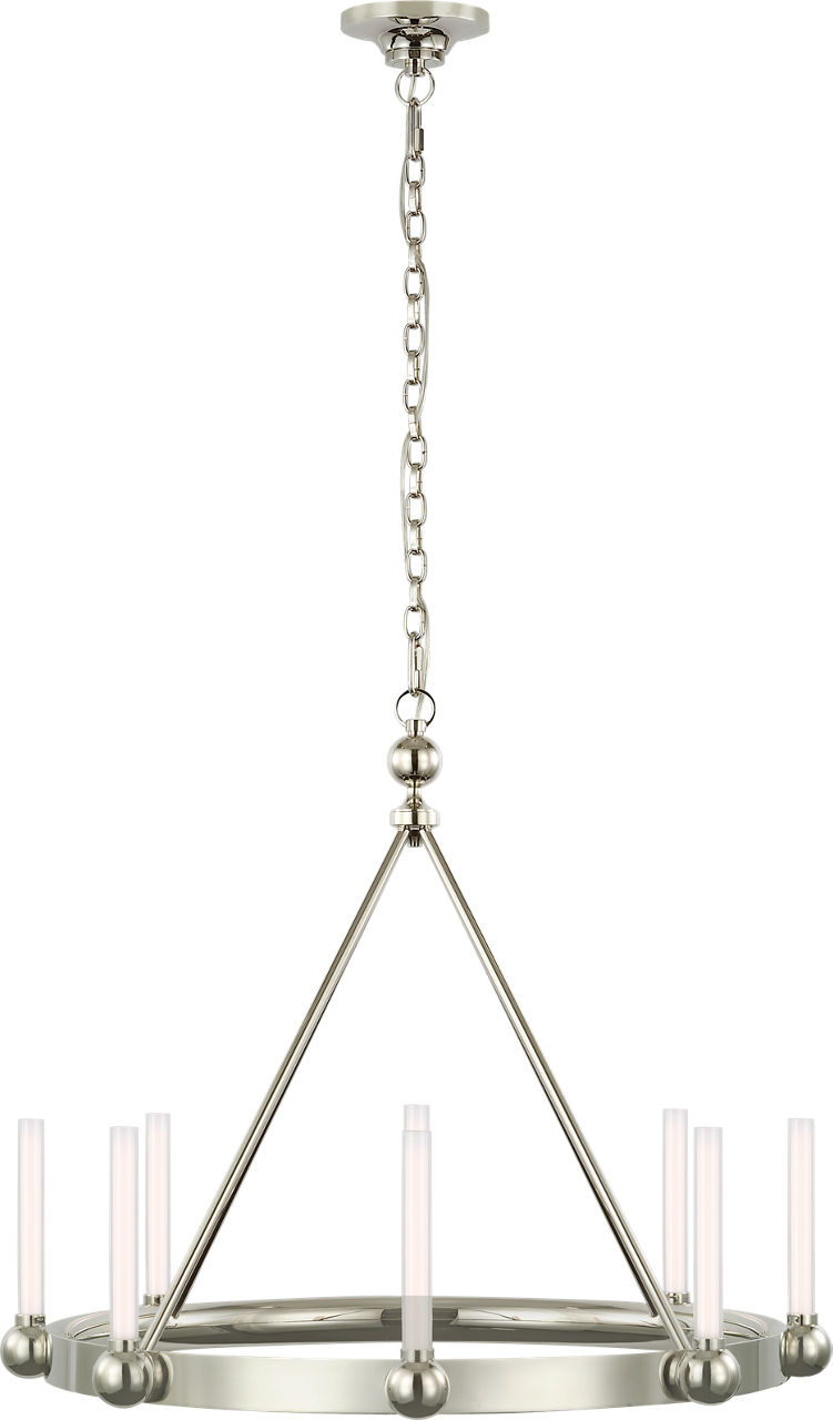Jeffery Medium Ring Chandelier in Polished Nickel with White Glass
