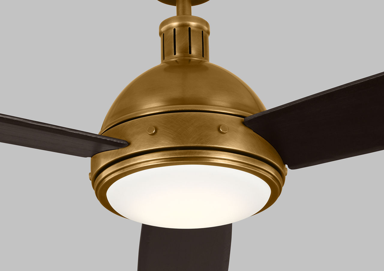 Hicks 60 LED Ceiling Fan in Hand-Rubbed Antique Brass with Dark Mahogany Blades and Light Kit Hand Rubbed Antique Brass