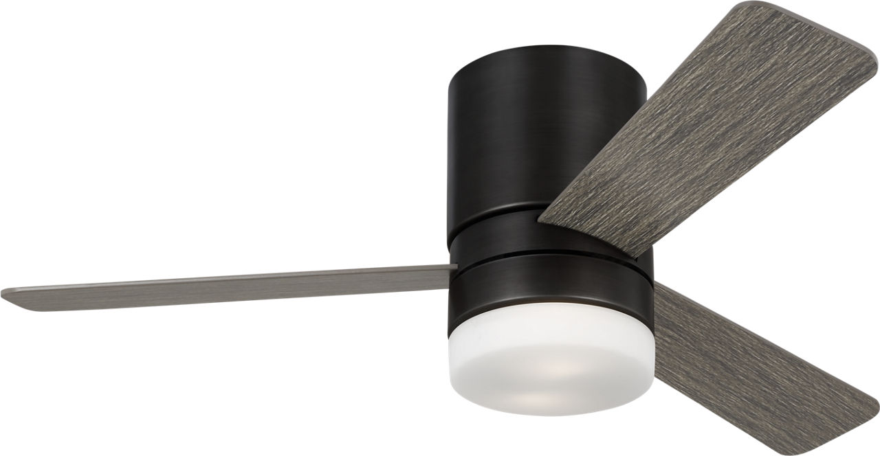 Era 44 Hugger LED Ceiling Fan in Aged Pewter with Light Grey Weathered Oak Blades and Light Kit