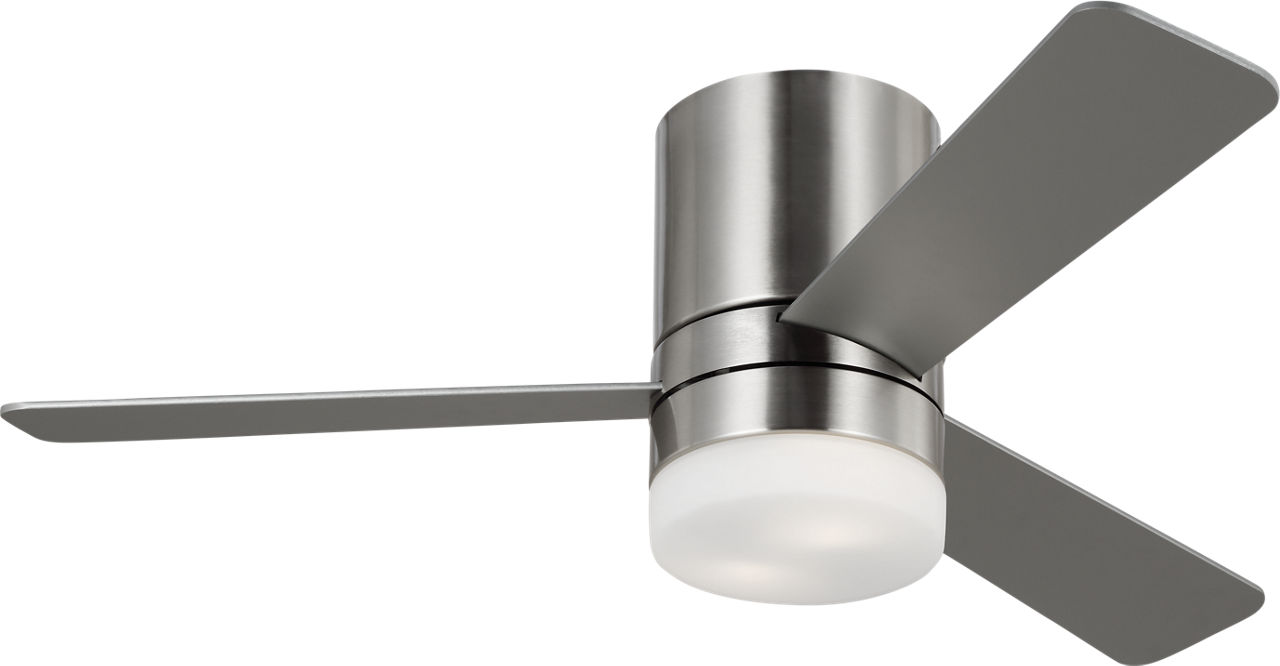 Era 44 Hugger LED Ceiling Fan in Brushed Steel with Silver / American Walnut Reversible Blades and Light Kit