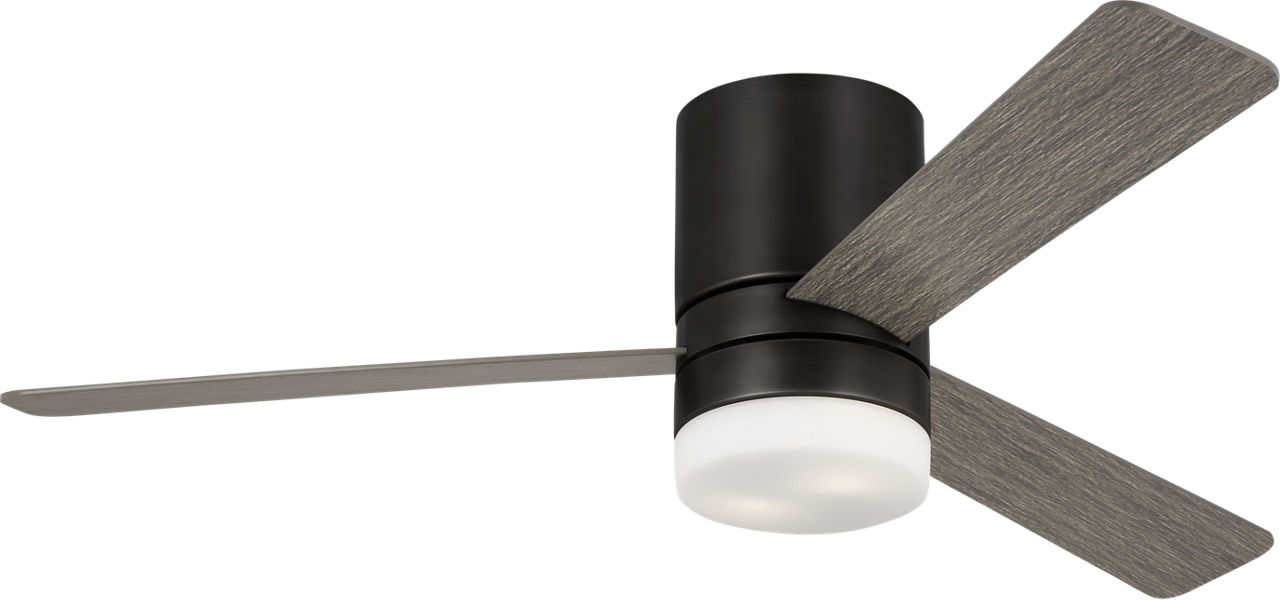 Era 52 Hugger LED Ceiling Fan in with Light Grey Weathered Oak Blades and Light Kit Aged Pewter