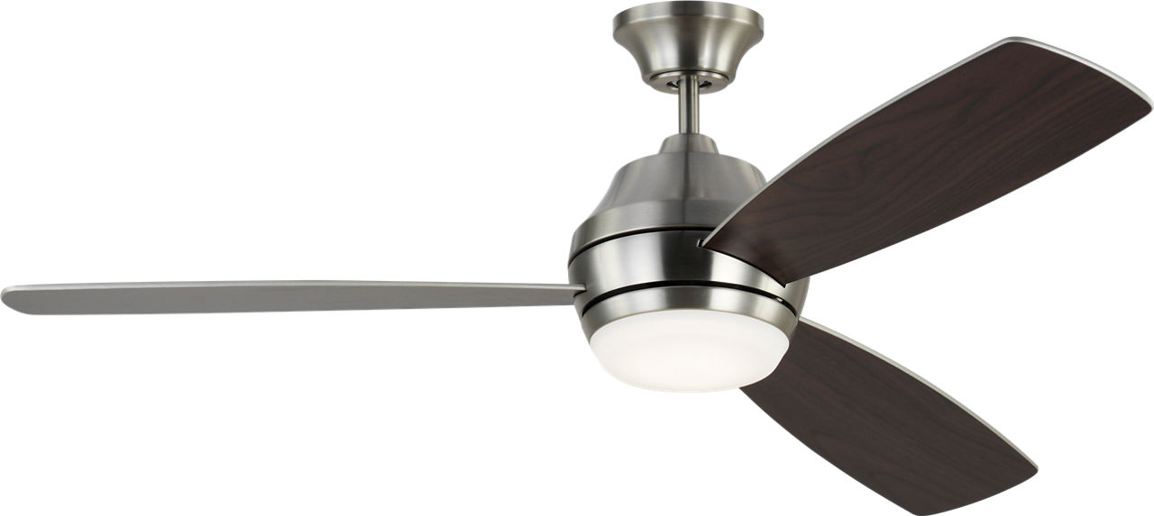 Ikon 52 LED Ceiling Fan in Brushed Steel with Silver / American Walnut Reversible Blades and Light Kit