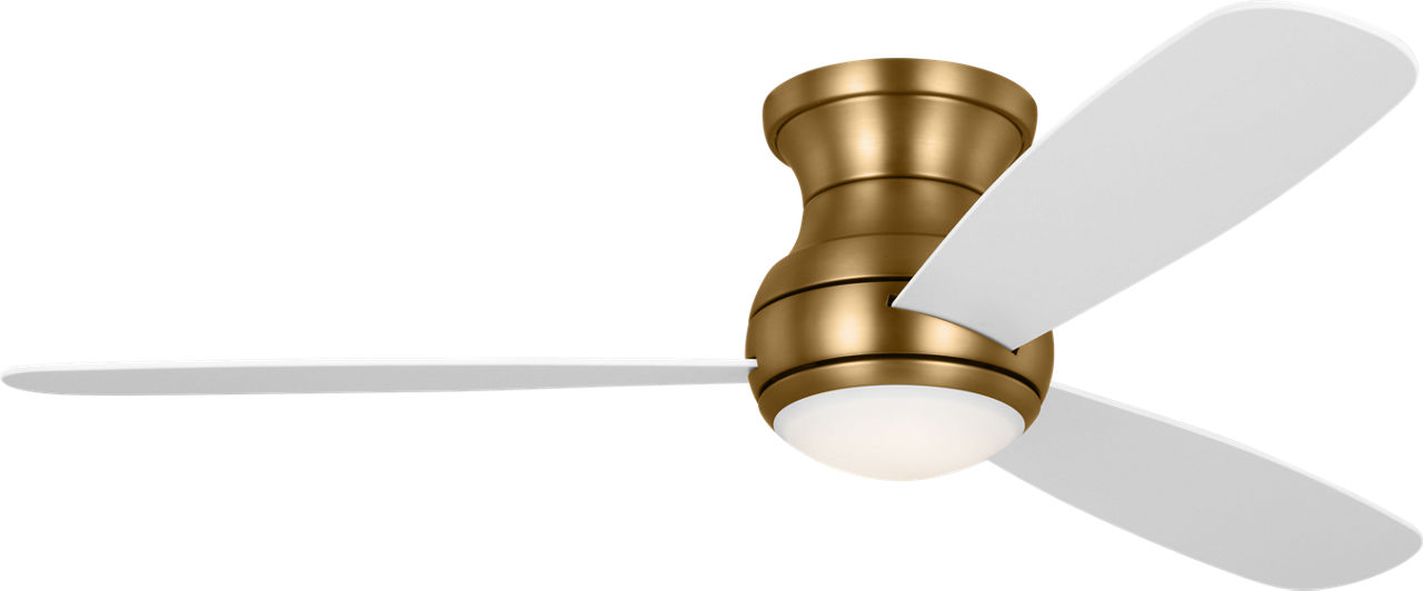 Orbis 52 Hugger LED Ceiling Fan in with Matte White Blades and Light Kit Satin Brass