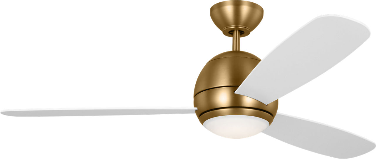 Orbis 52 LED Ceiling Fan in Satin Brass with Matte White Blades and Light Kit