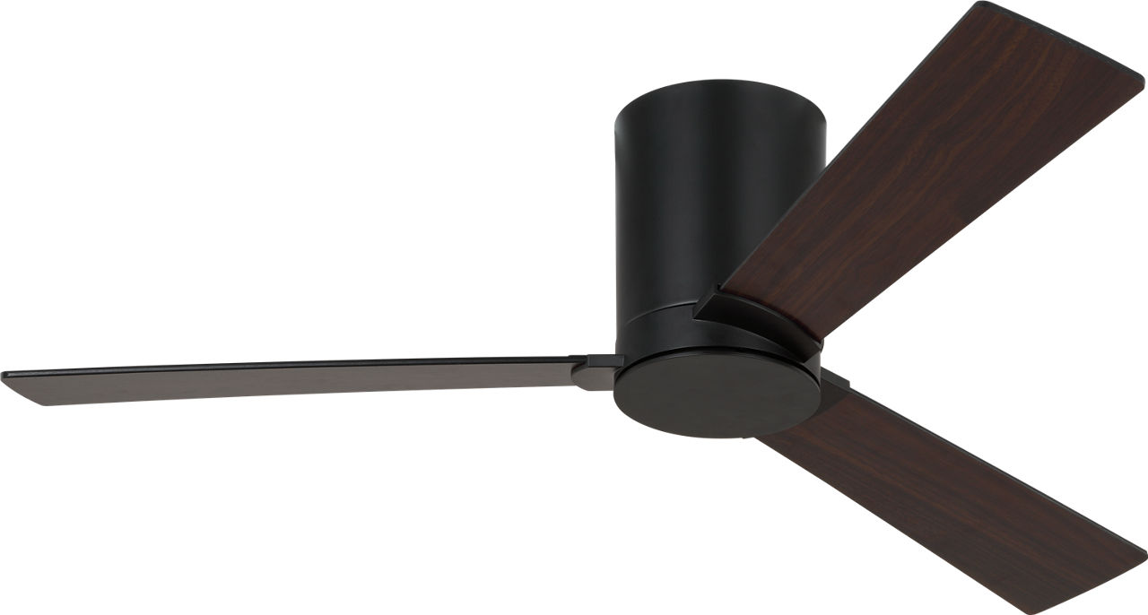 Rozzen 44 Hugger Ceiling Fan in Midnight Black with Midnight Black / American Walnut Reversible Blades