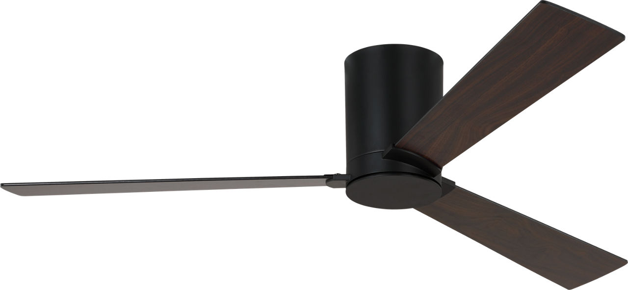 Rozzen 52 Hugger Ceiling Fan in Midnight Black with Midnight Black / American Walnut Reversible Blades