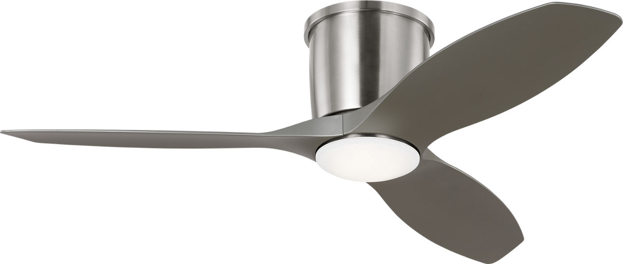 Titus 44 Hugger LED Ceiling Fan in Brushed Steel with Silver Blades and Light Kit
