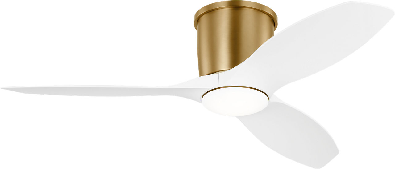 Titus 44 Hugger LED Ceiling Fan in with Matte White Blades and Light Kit Satin Brass
