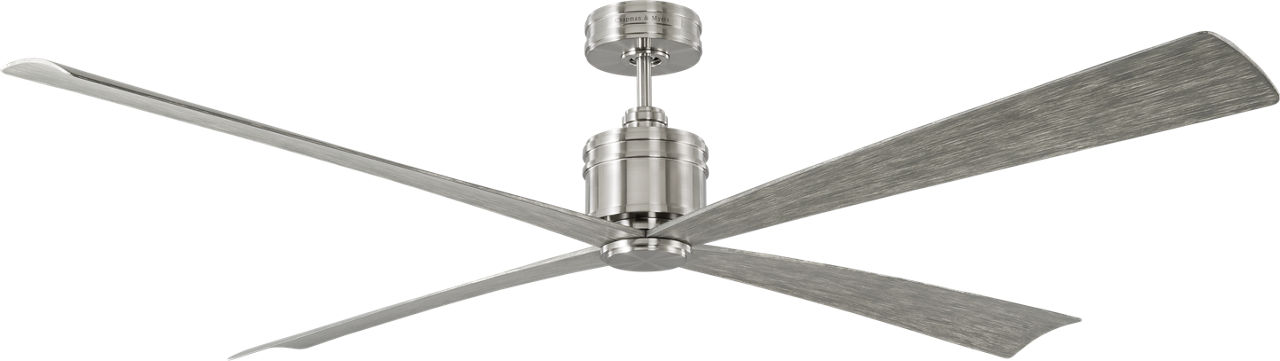 Launceton 72 Ceiling Fan in Brushed Steel with Light Grey Weathered Oak Blades