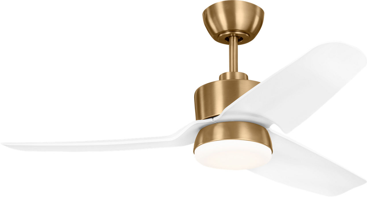 Colgin 44 LED Ceiling Fan in Satin Brass with Matte White Blades and Light Kit