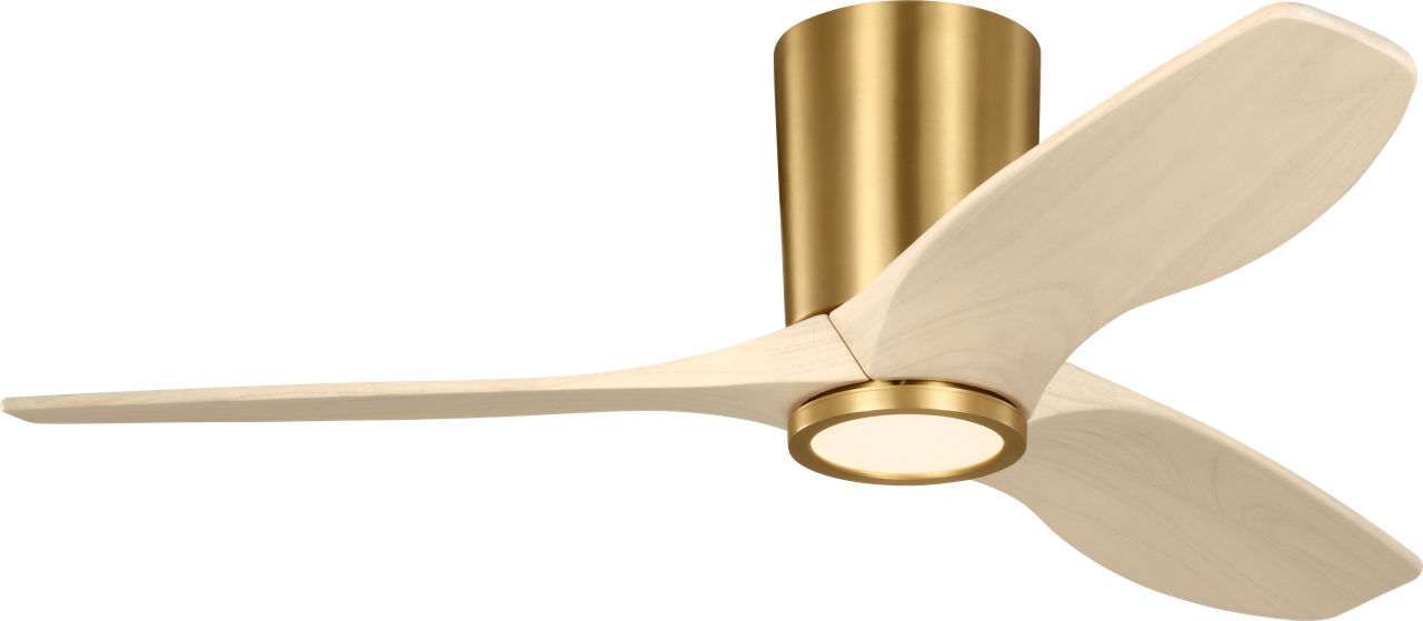 Seyra Smart 44" Hugger LED Ceiling Fan in Burnished Brass with Washed White Oak Blades