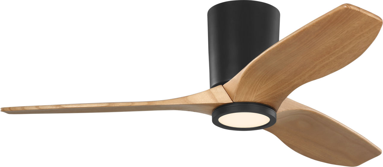 Seyra Smart 44" Hugger LED Ceiling Fan in Midnight Black with Natural Honey Blades